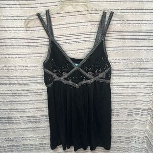 GUESS by Marciano Beaded Black Silk Top NWT Size M Embellished Y2K Glam Camisole